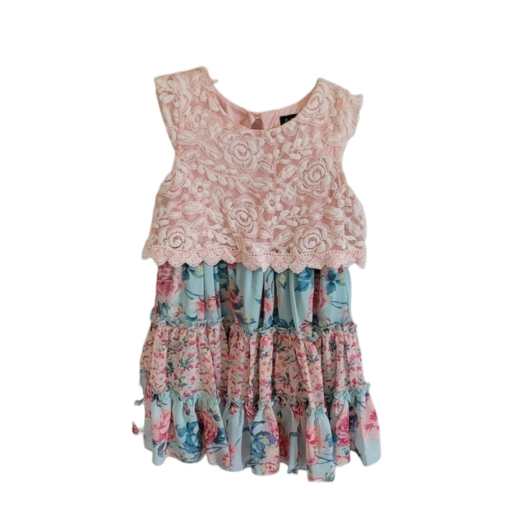 Lilt Lace Floral Ruffled Rose Pink Sleeveless Dress Keyhole Back Size Small Girl